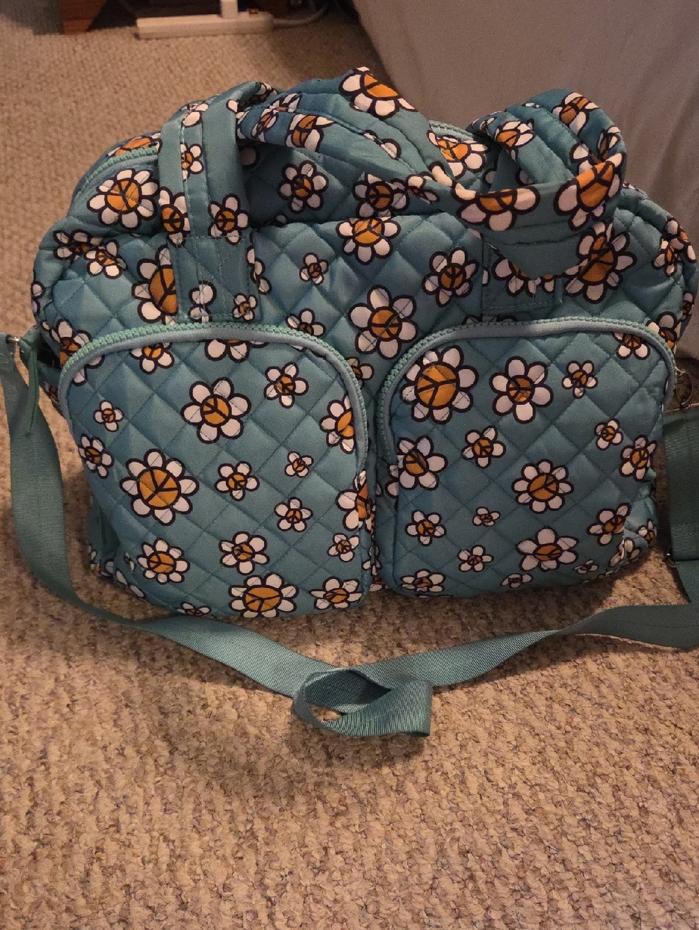 Quilted Teal Daisy Crossbody Tote - Floral Women's Bag